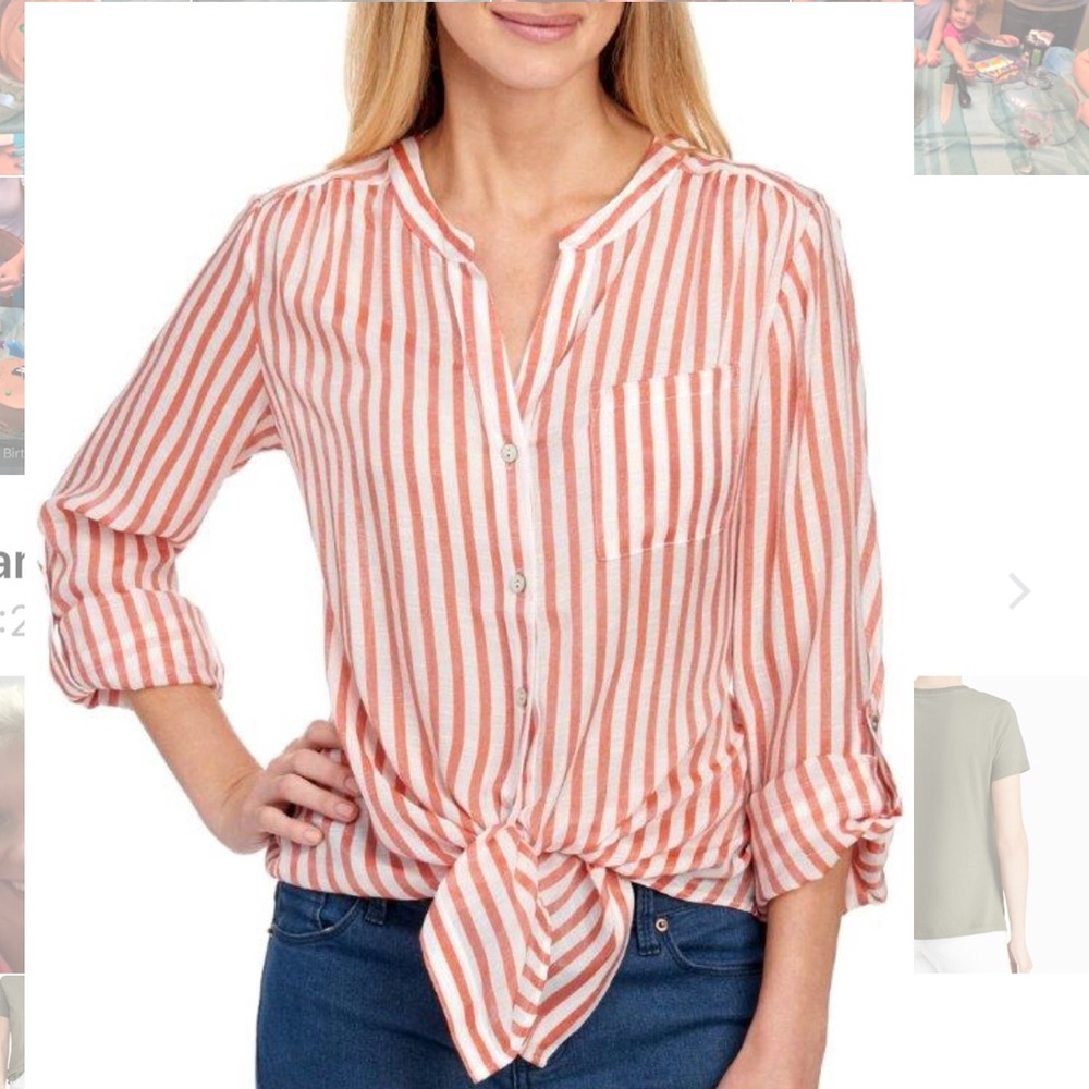 Zac & Rachel Striped Print Tie Front Shirt Pink